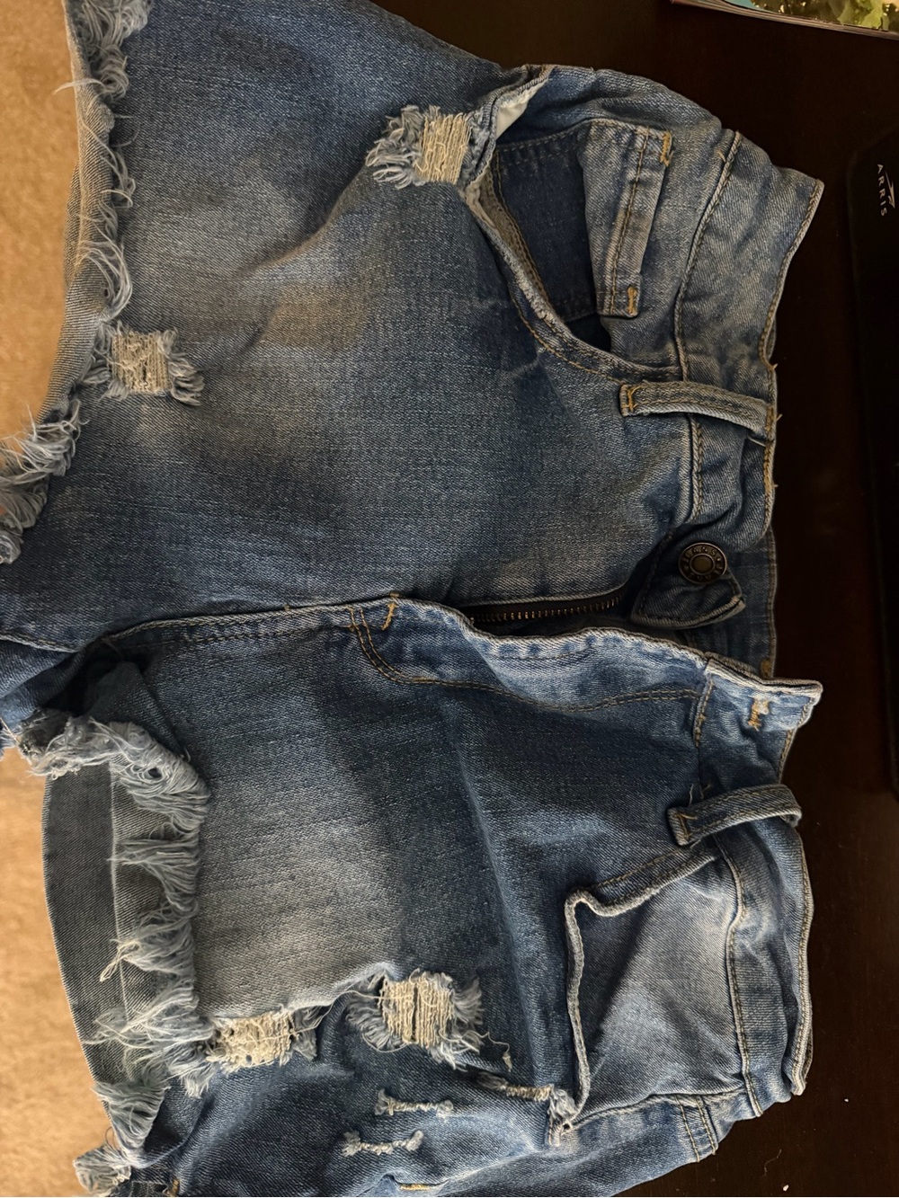 High-Rise Distressed Denim Shorts - Blue